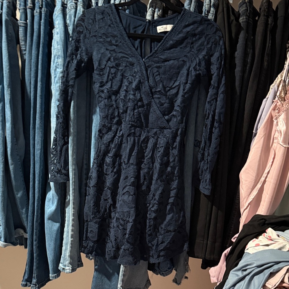 Hollister Navy Long Sleeve Lace Dress